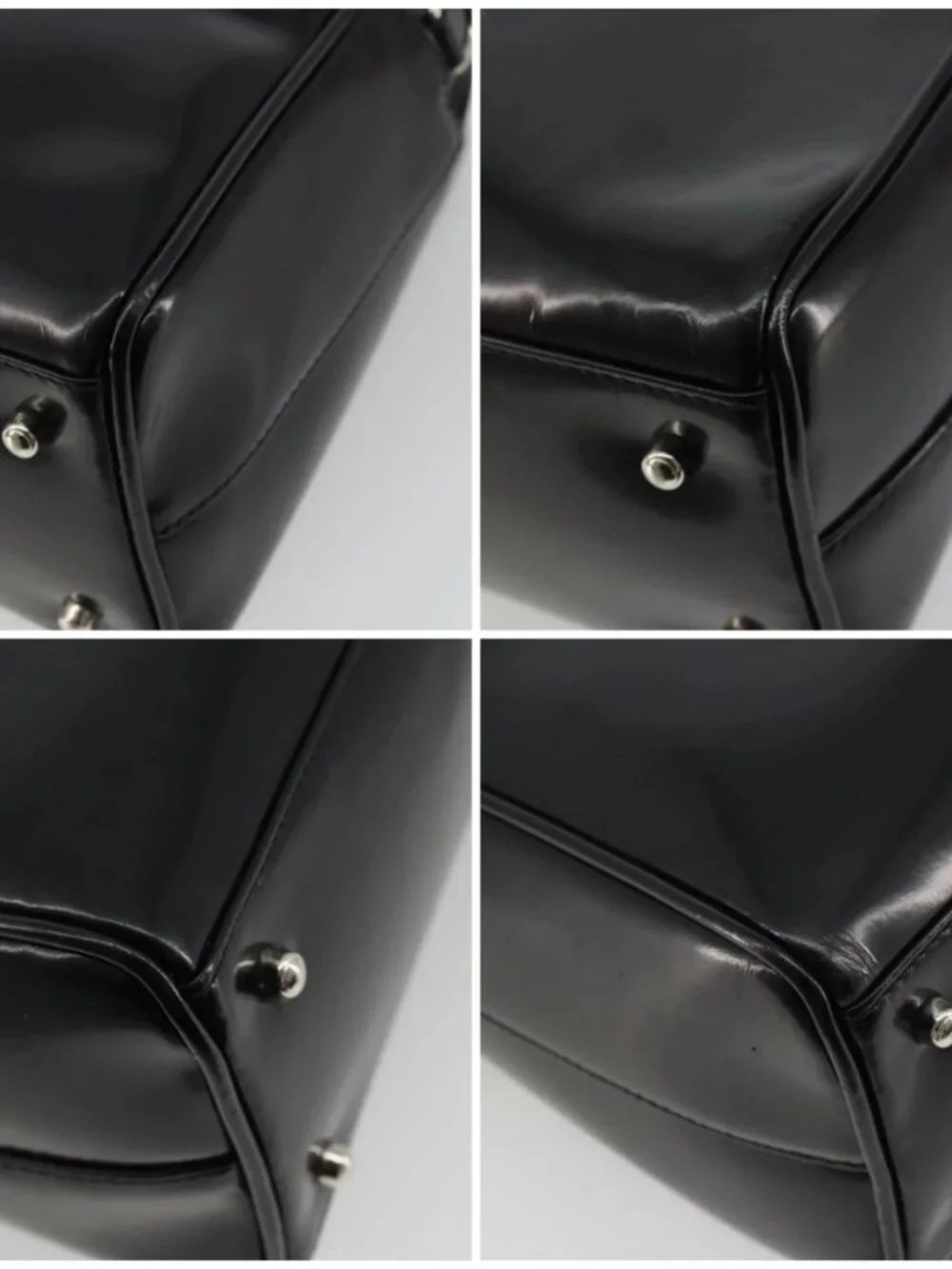 GUCCI Hand Bag Patent leather Black Silver 000 2058 0505 Auth 175262